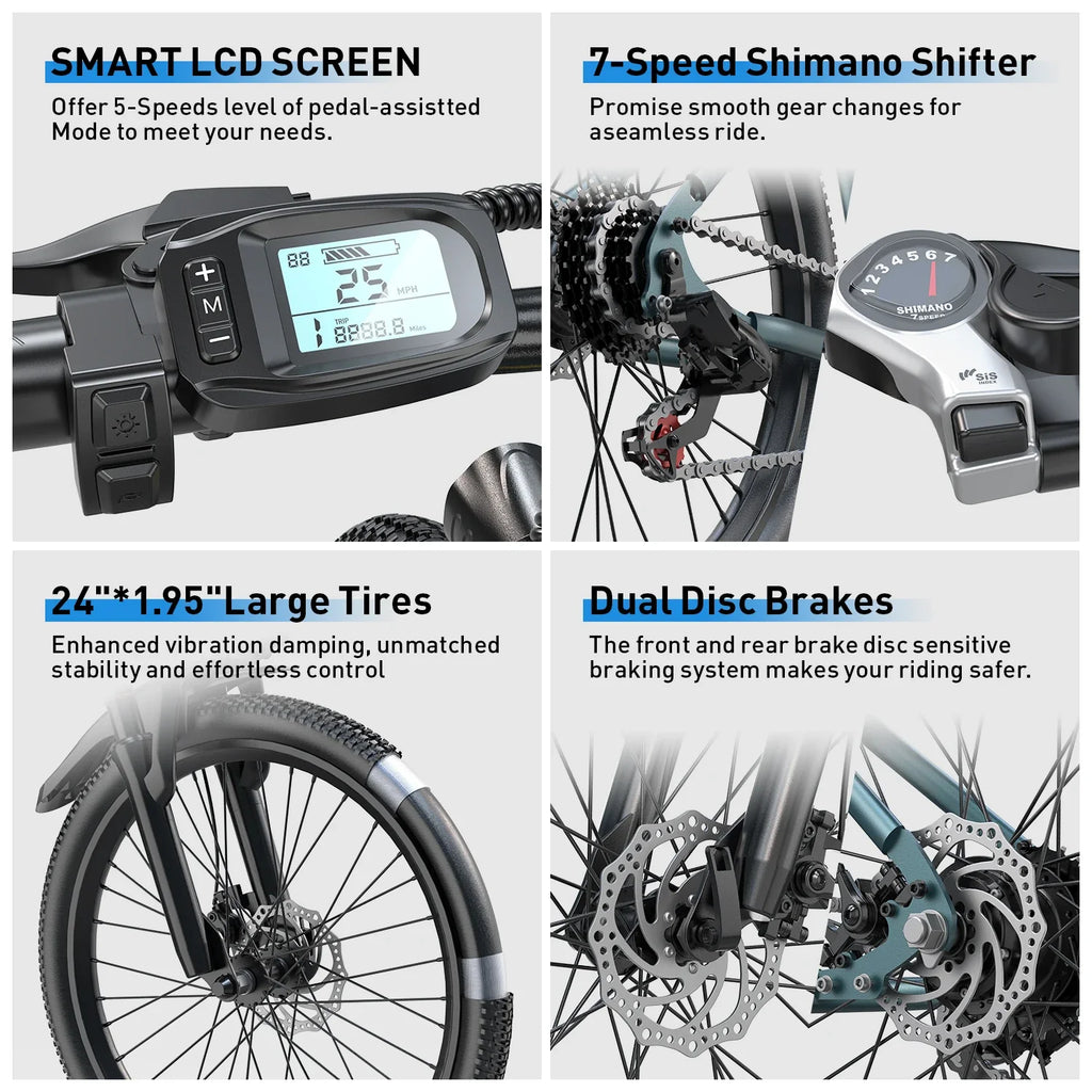 Adults Electric Bicycle, 26" 24" Electric Mountain Bike with 36V Battery Peak 500W Motor,21 Speed Ebike Electric Bike for Adults