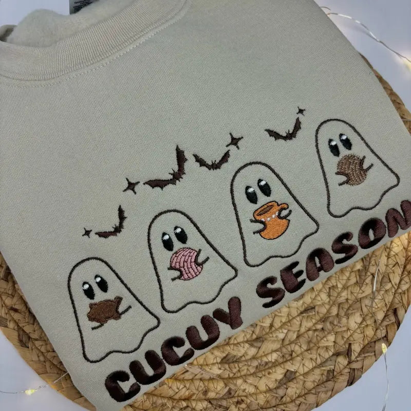 Sand "Cucuy Season" Embroidered Sweatshirt – Unisex Cotton Fabric