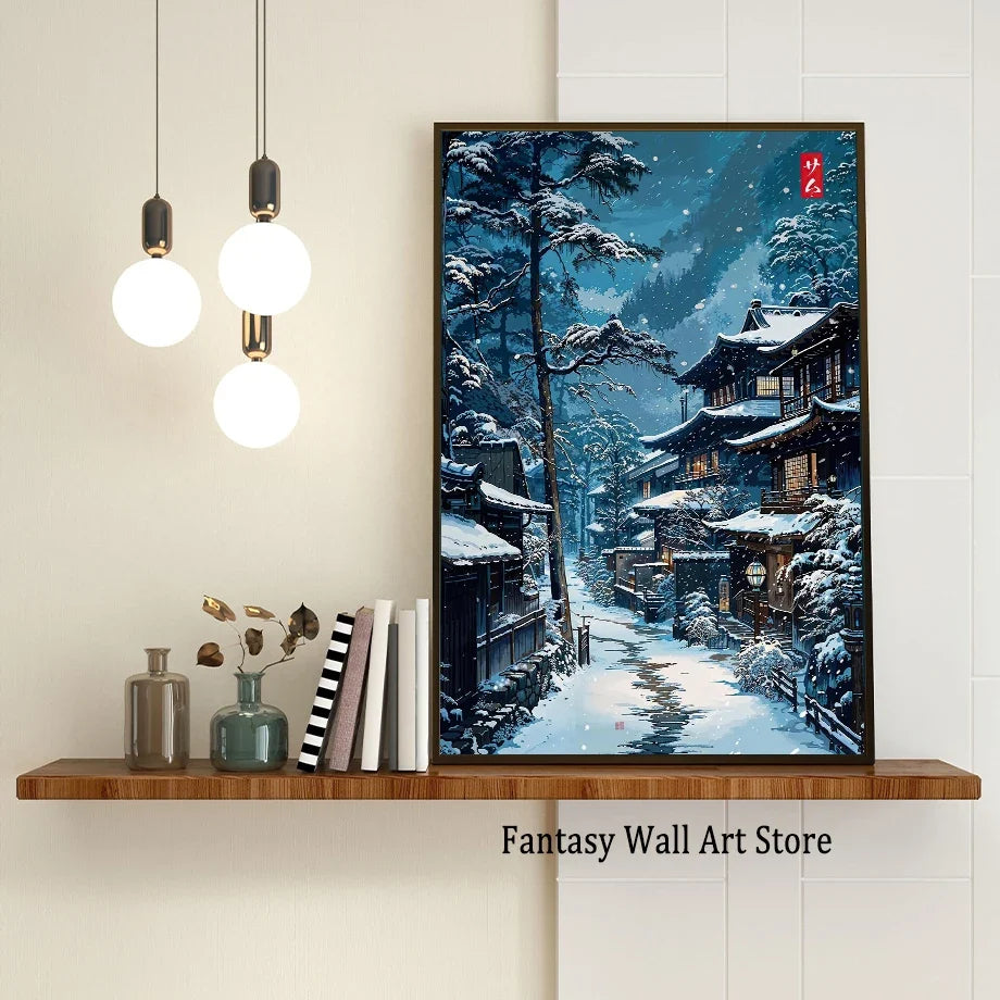 Tokyo Landscape Anime Illustration Print Japanese Night Scene Poster Fuji Vintage Painting Style Art Decor Canvas Wall Art Retro