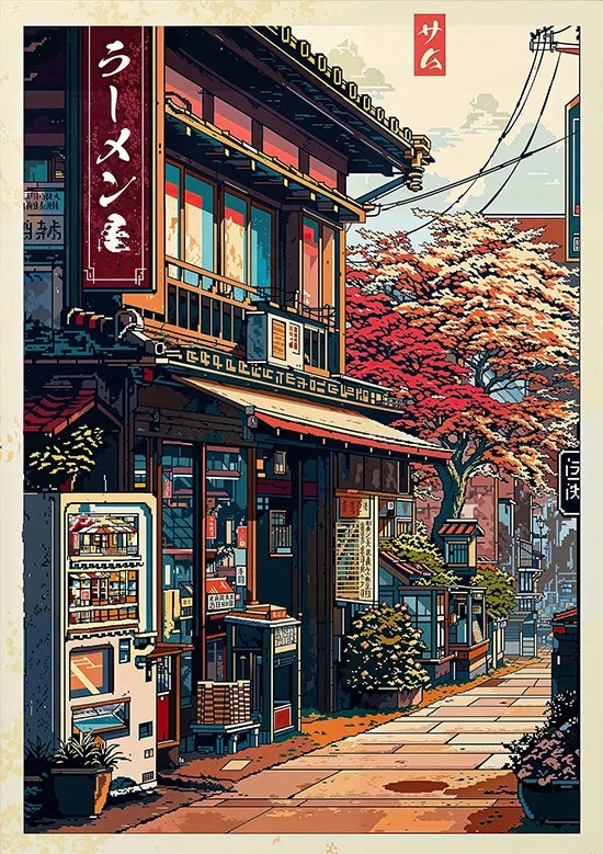 Tokyo Landscape Anime Illustration Print Japanese Night Scene Poster Fuji Vintage Painting Style Art Decor Canvas Wall Art Retro