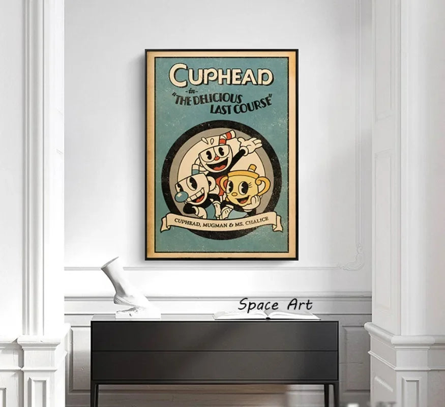 Classic Retro Wall Art Game Anime Cuphead Cartoon Characters HD Canvas Printed Poster Home Living Room Bedroom Decoration