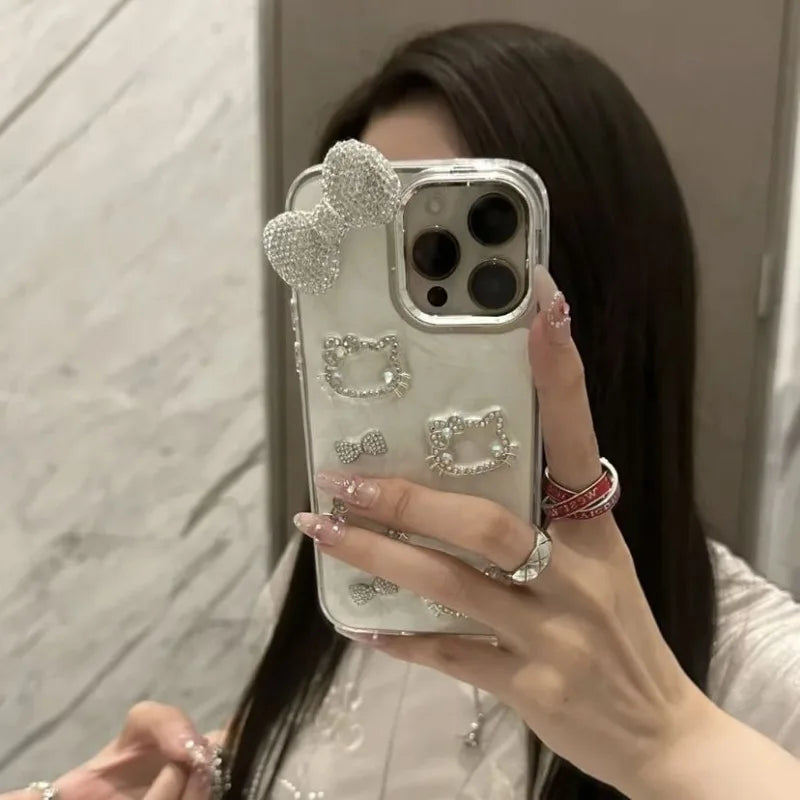 Hello Kitty Anime Diamond Three-dimensional Chain Phone Case For iPhone