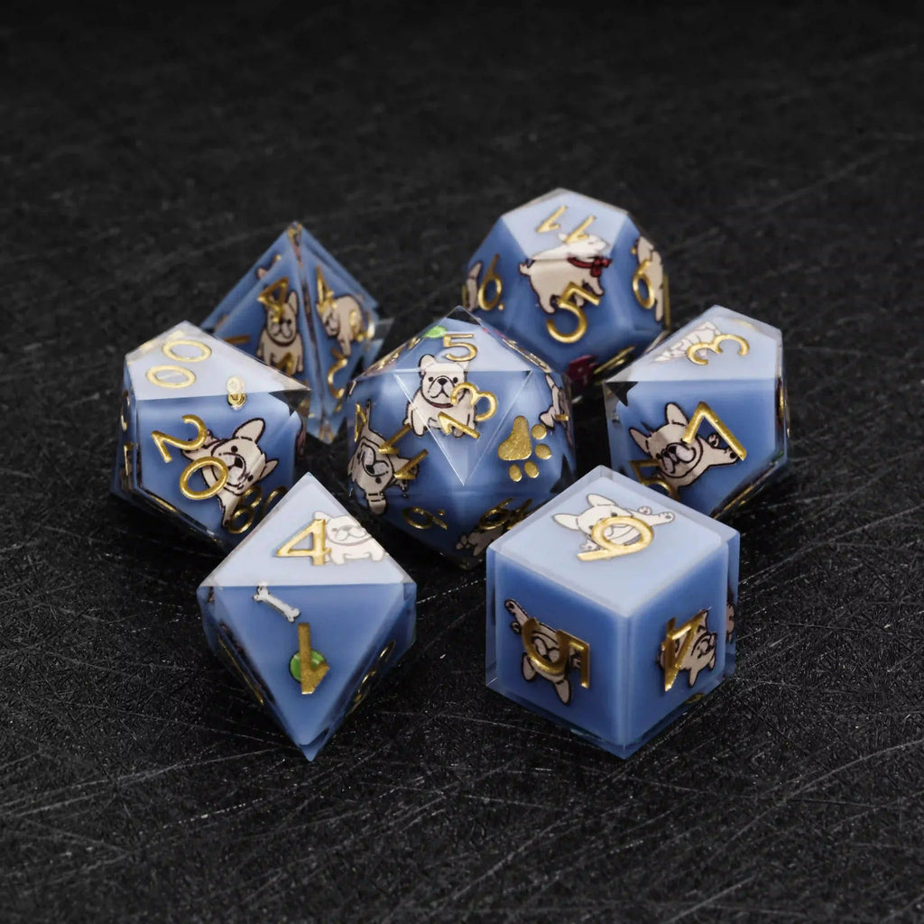 Kickstarter Dice – Canine Legends French Bulldog Resin DND Dice Set | Cute Guardian Dice for RPG Adventures