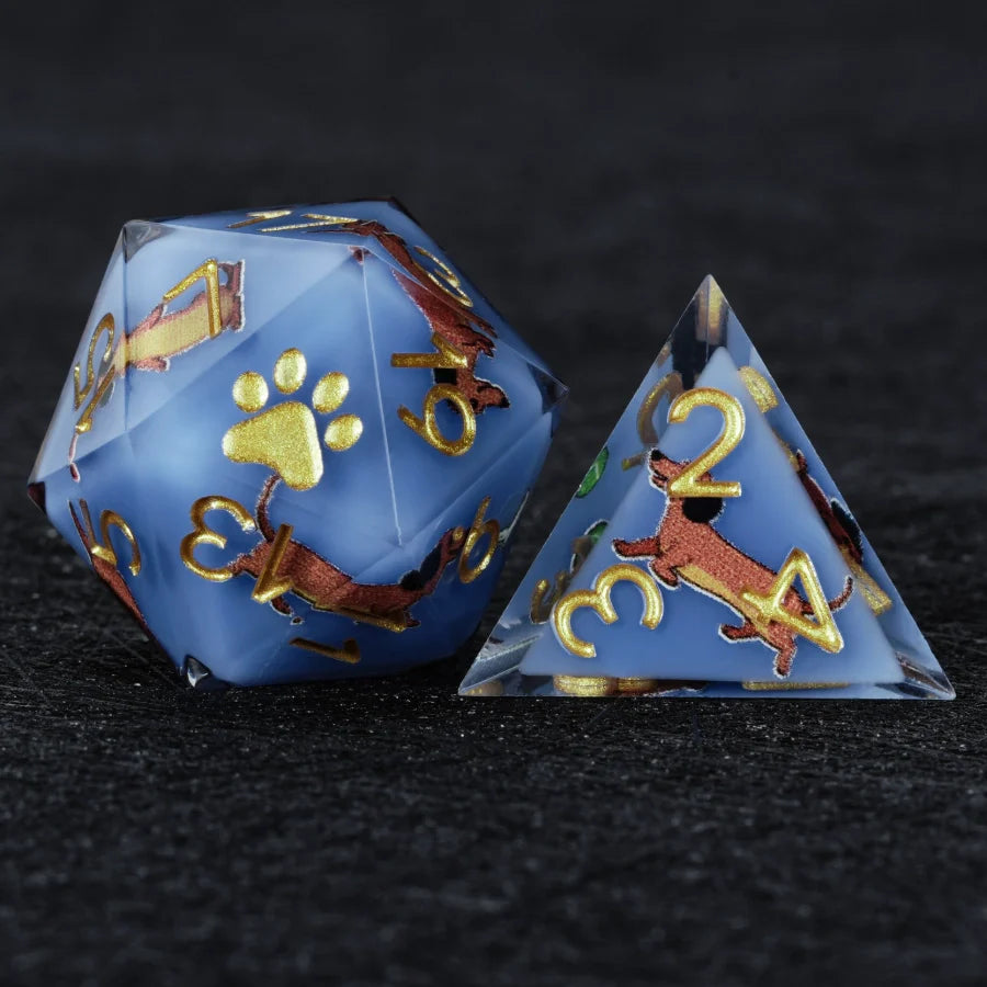 Kickstarter Dice – Canine Legends Dachshund Resin DND Dice Set | Multifaceted Sharp Dice