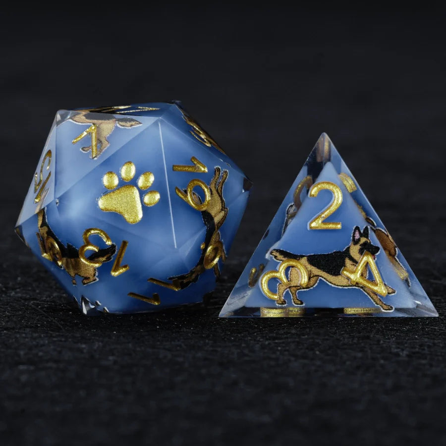 Kickstarter Dice – Canine Legends German Shepherd Resin DND Dice Set | Handmade Role-Playing Dice