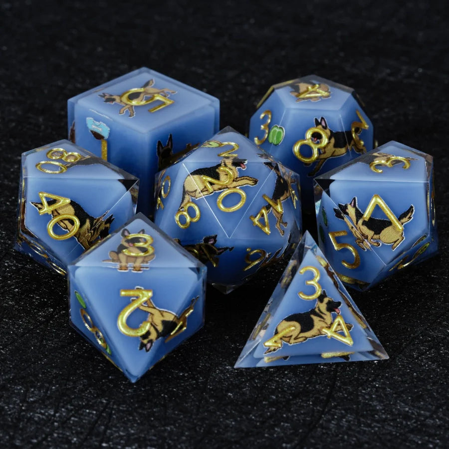 Kickstarter Dice – Canine Legends German Shepherd Resin DND Dice Set | Handmade Role-Playing Dice
