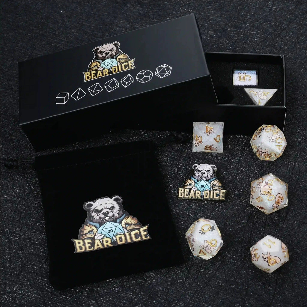 Kickstarter Dice – Canine Legends French Bulldog Resin DND Dice Set | Cute Guardian Dice for RPG Adventures
