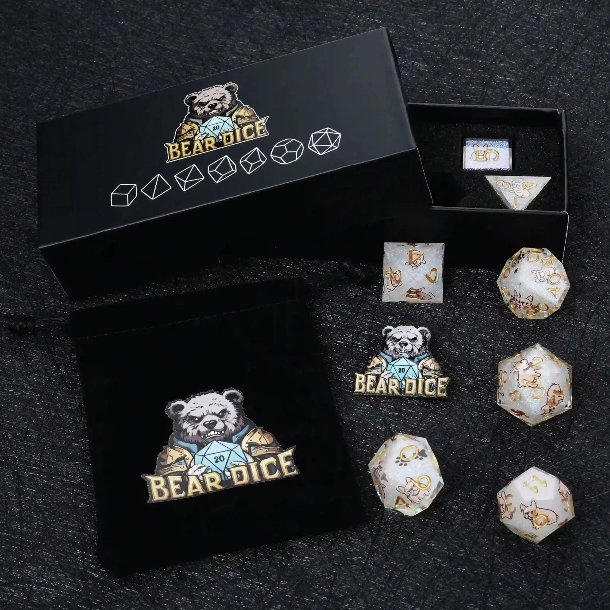 Kickstarter Dice – Canine Legends French Bulldog Resin DND Dice Set | Cute Guardian Dice for RPG Adventures