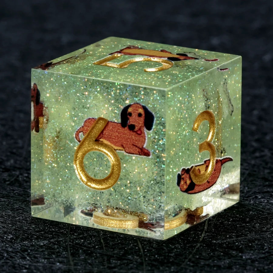 Kickstarter Dice – Canine Legends Dachshund Resin DND Dice Set | Multifaceted Sharp Dice
