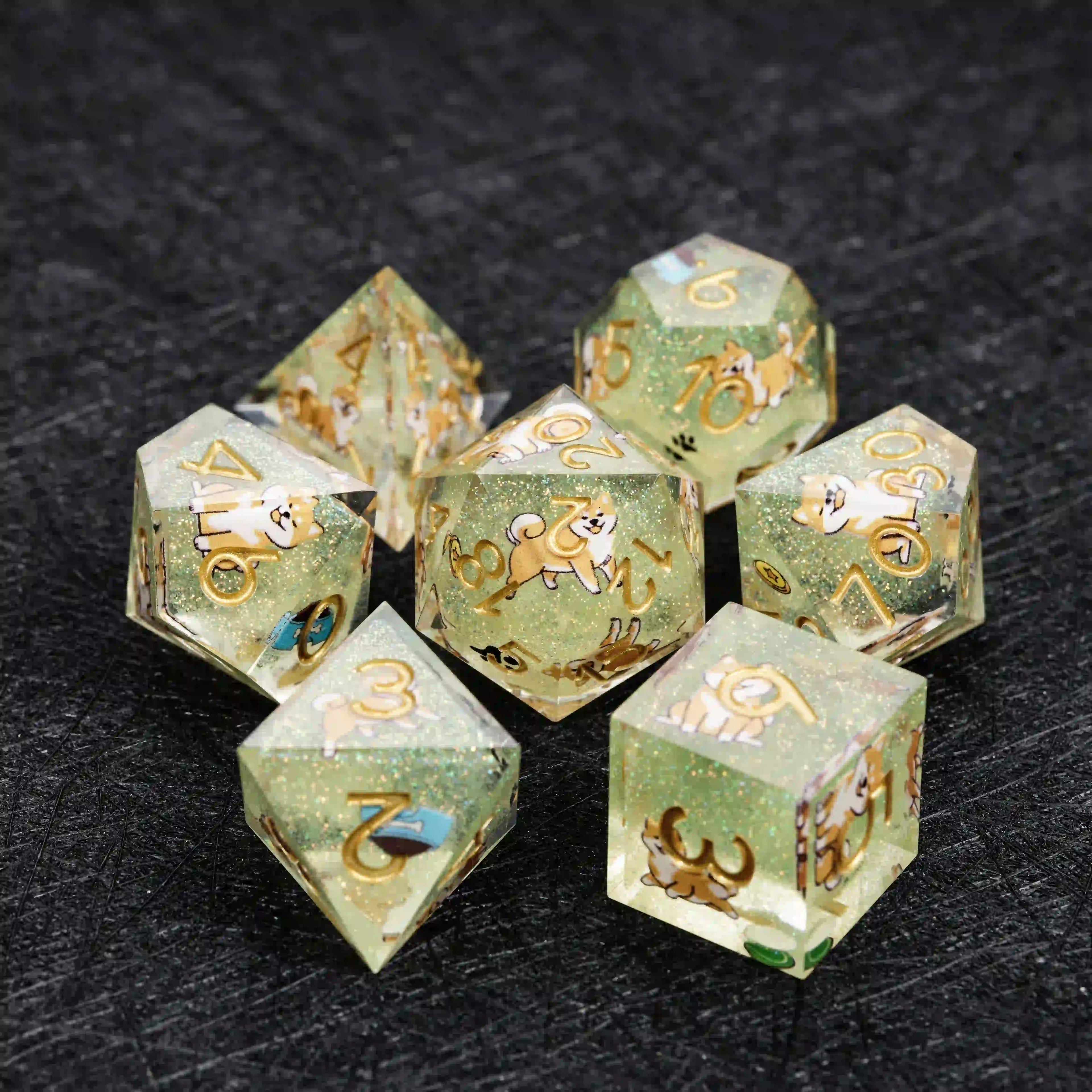 Kickstarter Dice – Canine Legends Shiba Inu Resin DND Dice Set | Lucky Guardian RPG Dice for Dog Lovers