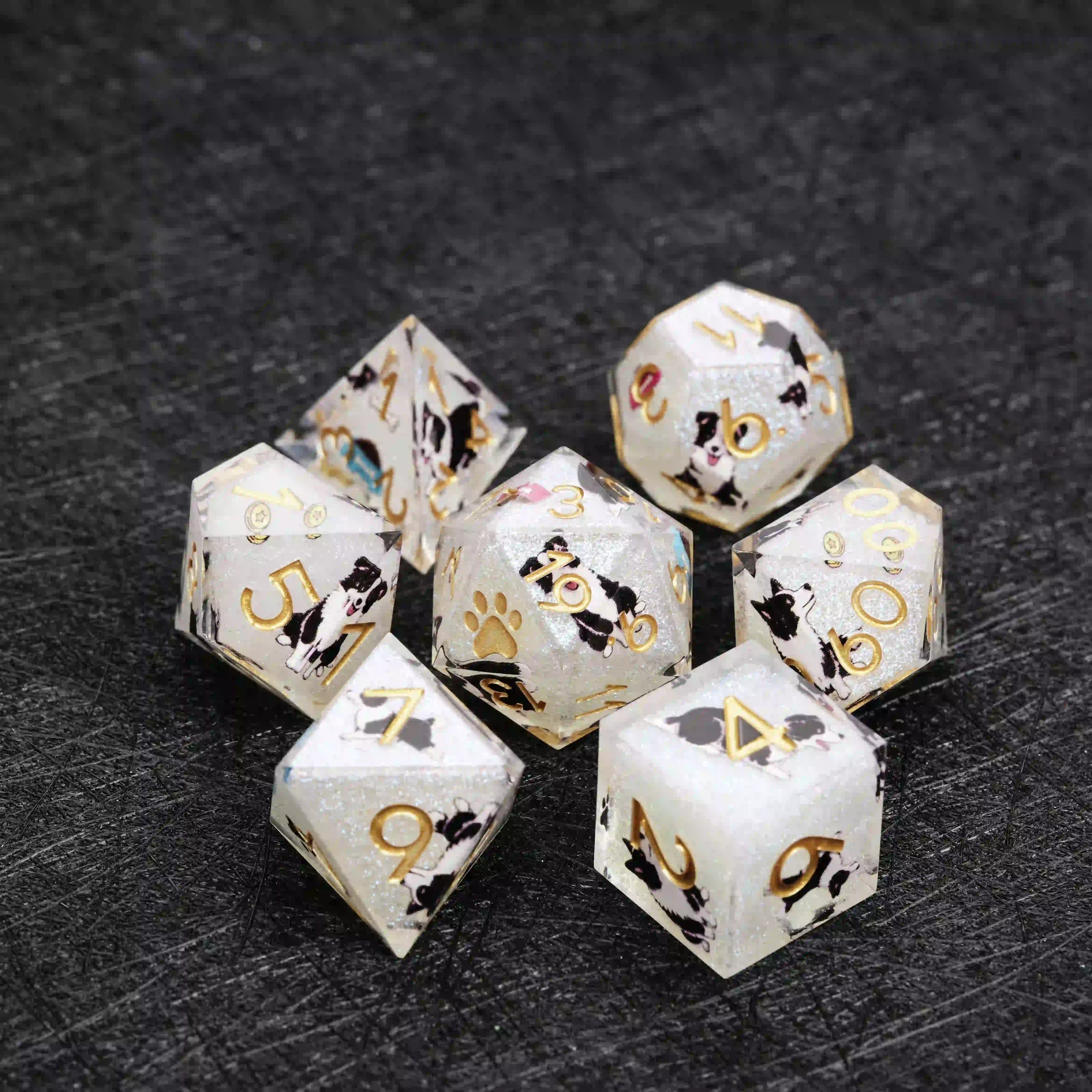 Kickstarter Dice – Border Collie Resin DND Dice Set