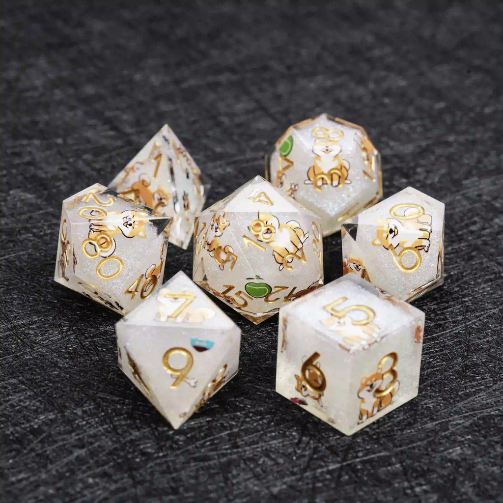 Kickstarter Dice – Canine Legends Shiba Inu Resin DND Dice Set | Lucky Guardian RPG Dice for Dog Lovers