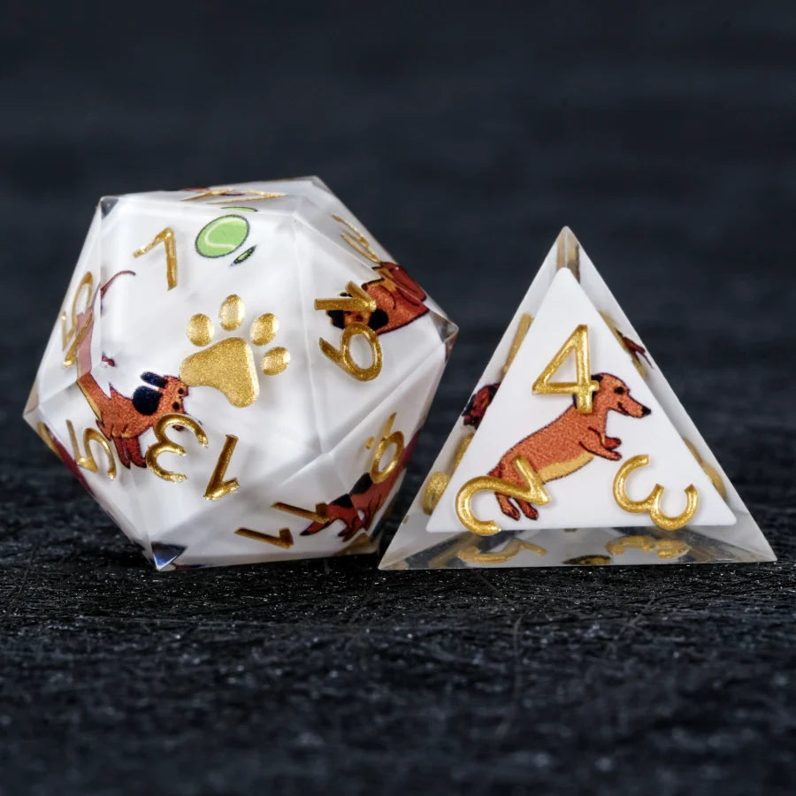 Kickstarter Dice – Canine Legends Dachshund Resin DND Dice Set | Multifaceted Sharp Dice