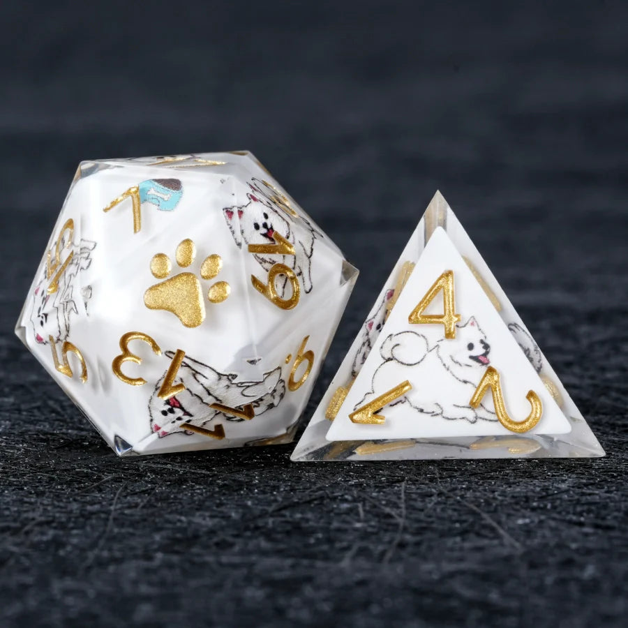 Kickstarter Dice – Canine Legends Pomeranian Resin DND Dice Set | Sharp-Edged Polyhedron RPG Dice