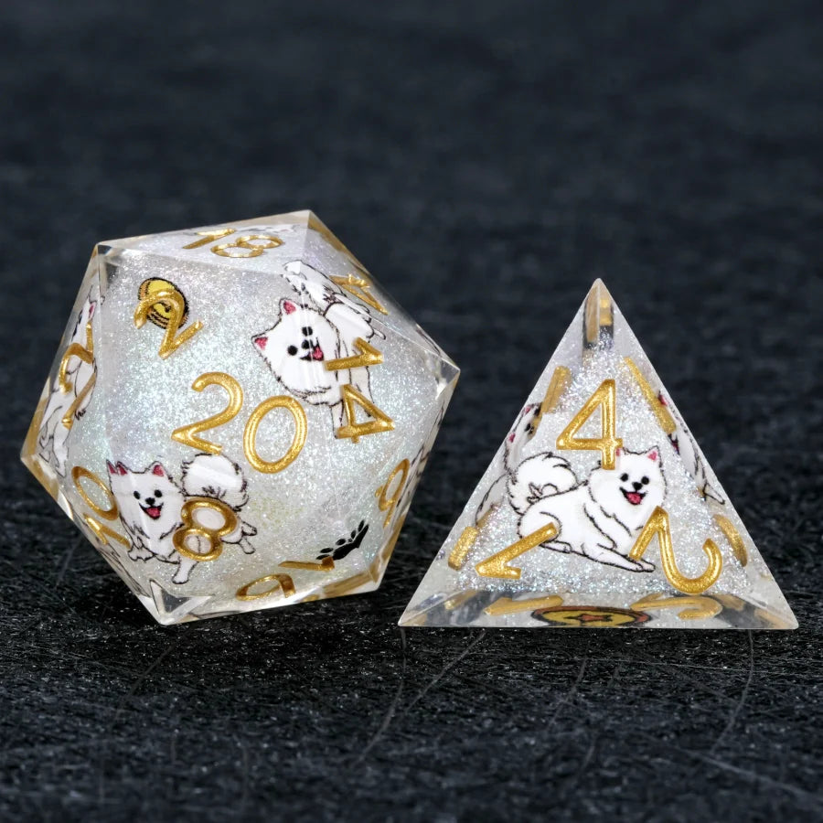 Kickstarter Dice – Canine Legends Pomeranian Resin DND Dice Set | Sharp-Edged Polyhedron RPG Dice