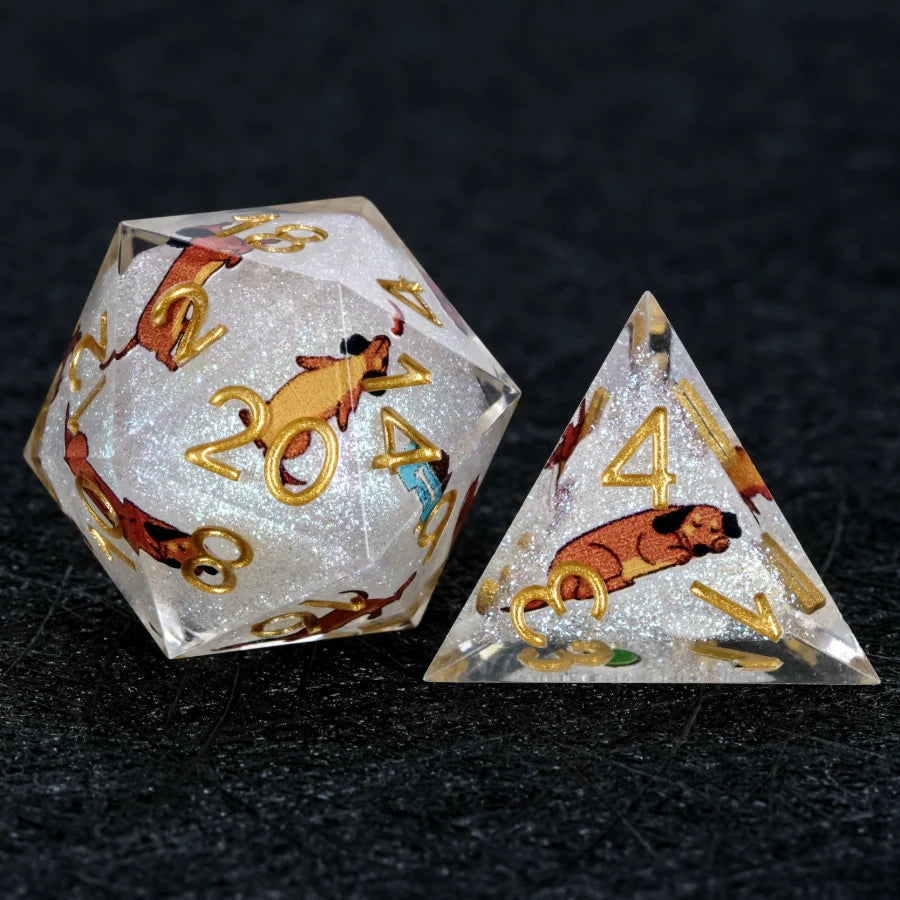 Kickstarter Dice – Canine Legends Dachshund Resin DND Dice Set | Multifaceted Sharp Dice