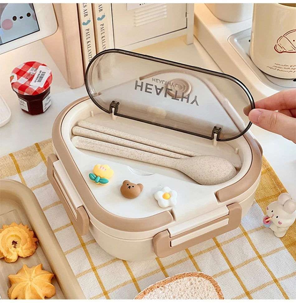 Simple Cute Portable Lunch Box, With Compartment & Microwave-Safe, Perfect for Work, School, or Picnics