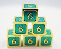 6 piece Metal D6's - Teal and Gold