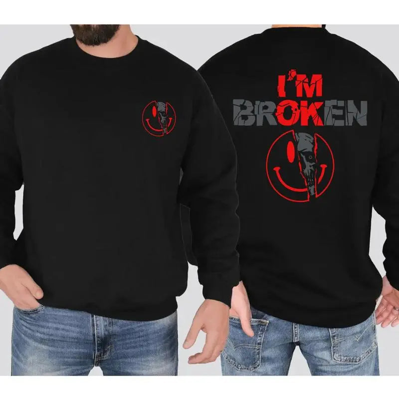 The Broken Smile Shirt – Horror Face & Broken Heart Graphic Tee, Goth Aesthetic Unisex Pullover