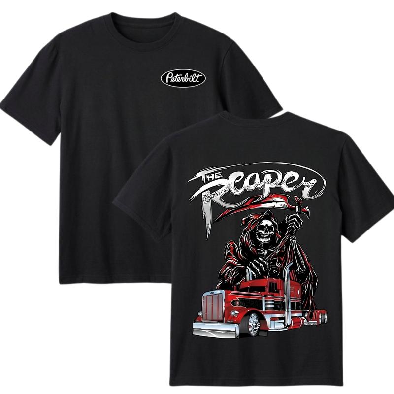 "The Reaper" Peterbilt Truck Shirt – 2-Sided Red Skull Rig Tee