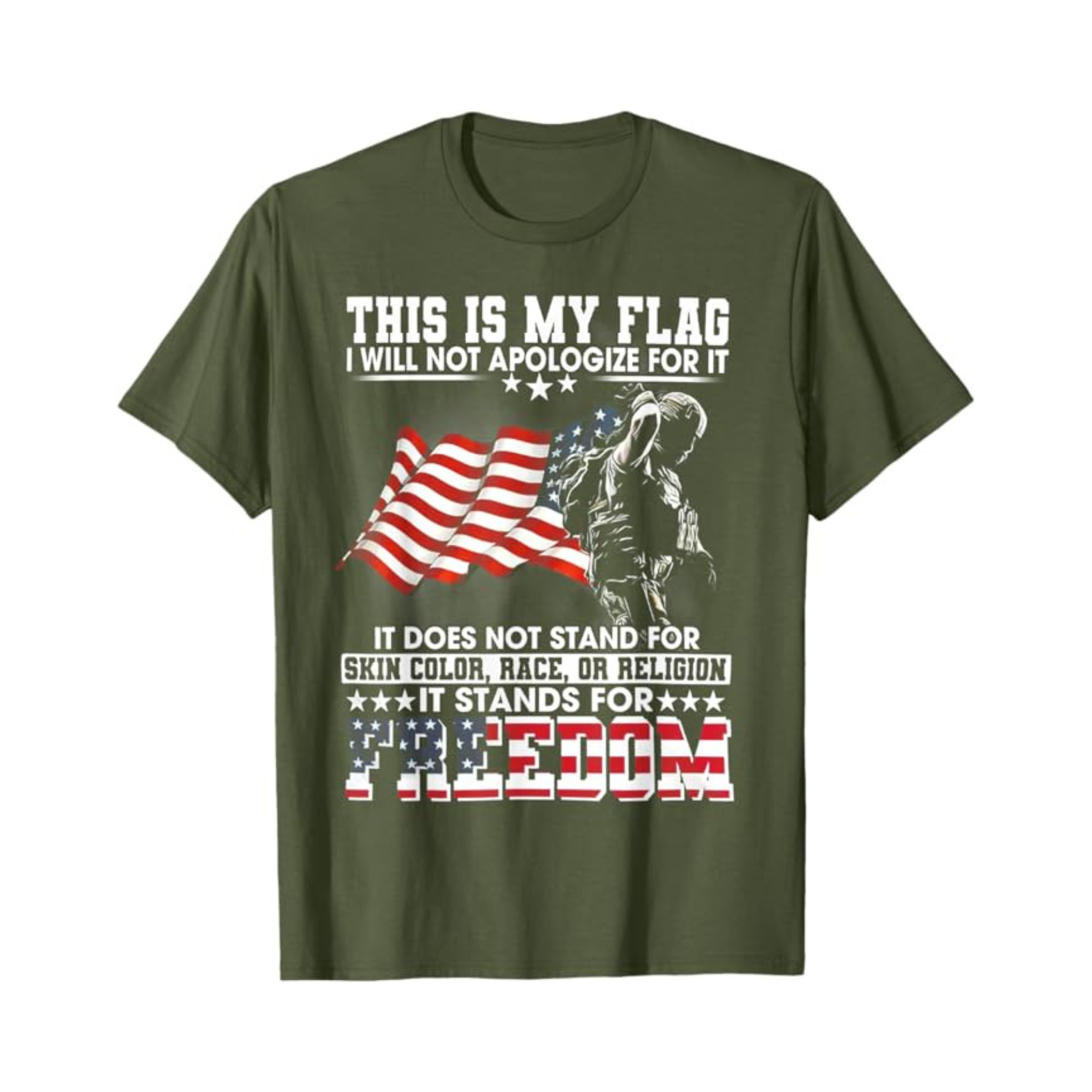Vintage Patriotic American Flag & Soldier T-Shirt – "Stand for Freedom" Bold Slogan