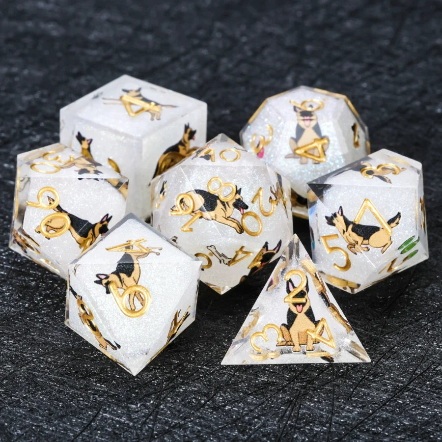 Kickstarter Dice – Canine Legends German Shepherd Resin DND Dice Set | Handmade Role-Playing Dice