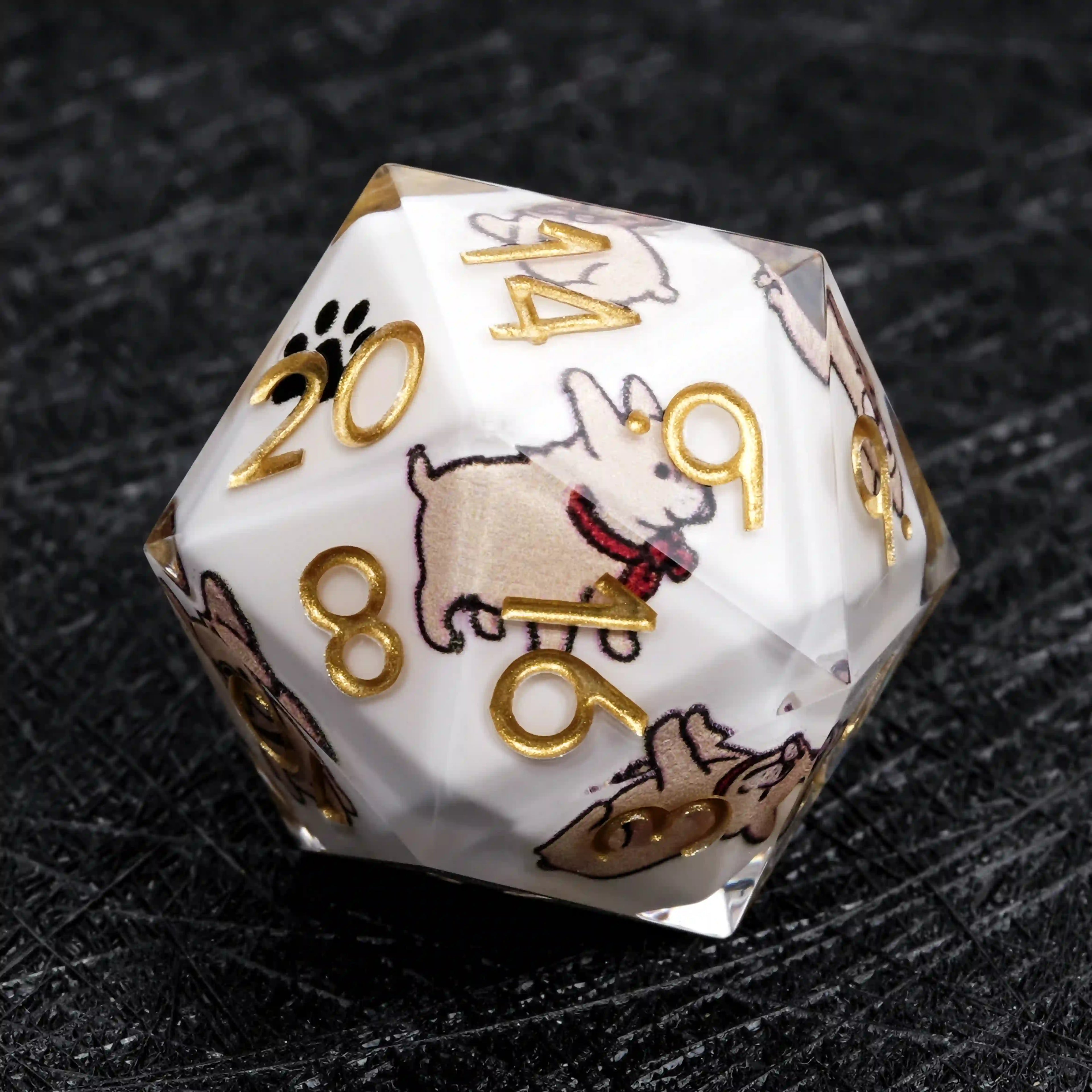 Kickstarter Dice – Canine Legends French Bulldog Resin DND Dice Set | Cute Guardian Dice for RPG Adventures
