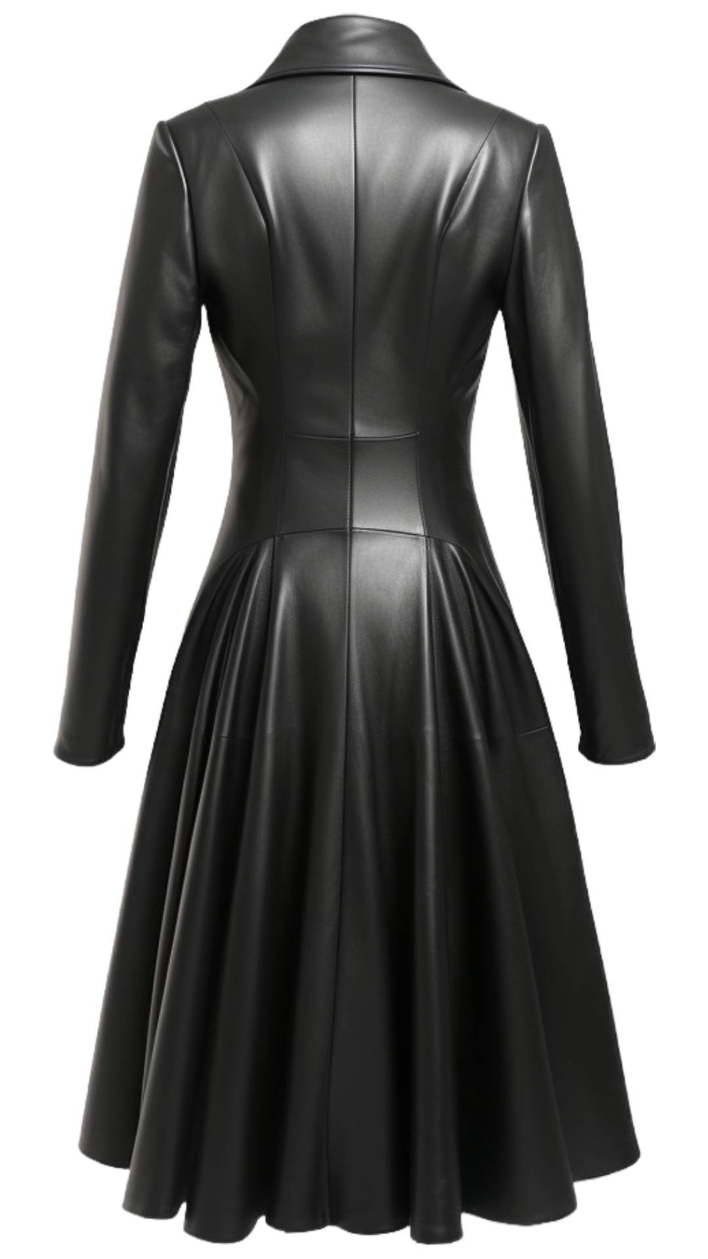 Women’s Black Leather Long Coat – Elegant Long Leather Outerwear