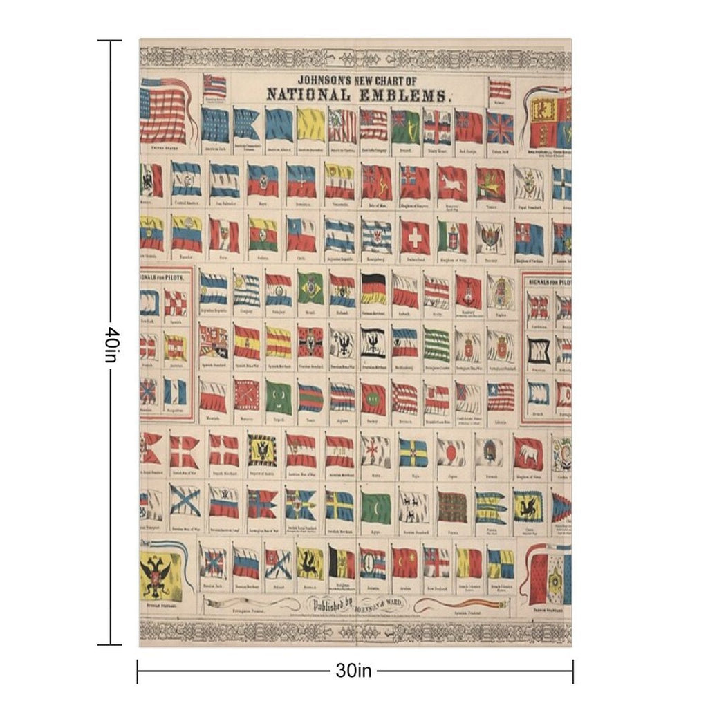 Vintage Flags of The World Chart Throw Blanket