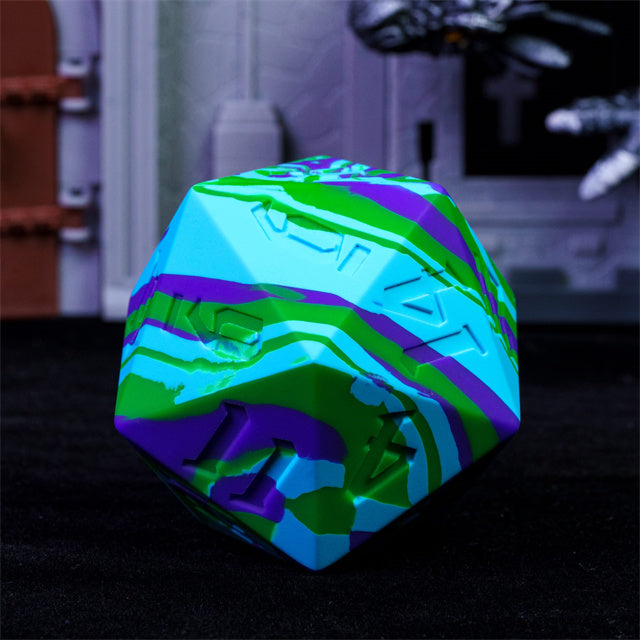 Large Wonderland Blue/Green Silicone d20 Dice 55mm | RPG Dice Novelty Piece