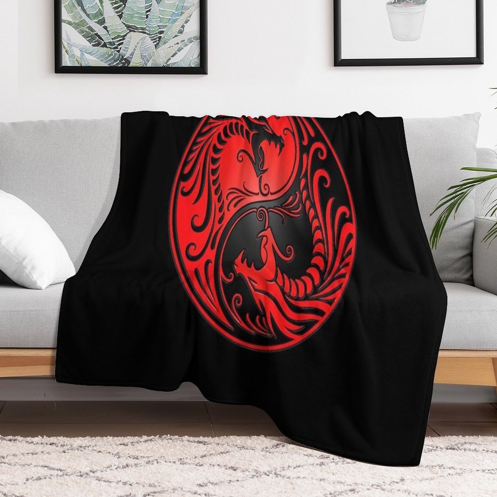 Yin Yang Dragons Red And Black Throw Blanket