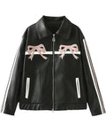 WWE NXT 2025 Carla Gonzalez Pink Bow Black Leather Jacket — Product Description
