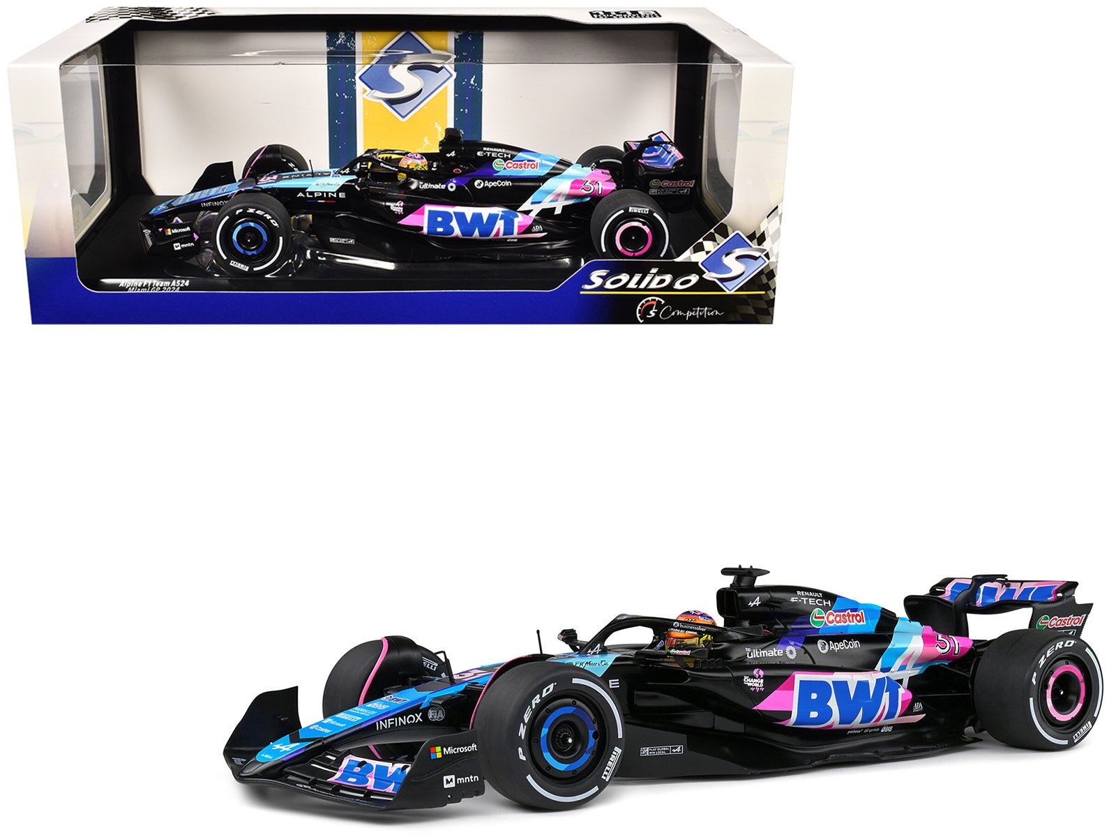 Alpine A524 #31 Esteban Ocon "BWT" Formula One F1 Miami GP (2024) "Competition" Series 1/18 Diecast Model Car by Solido  free shipping USA