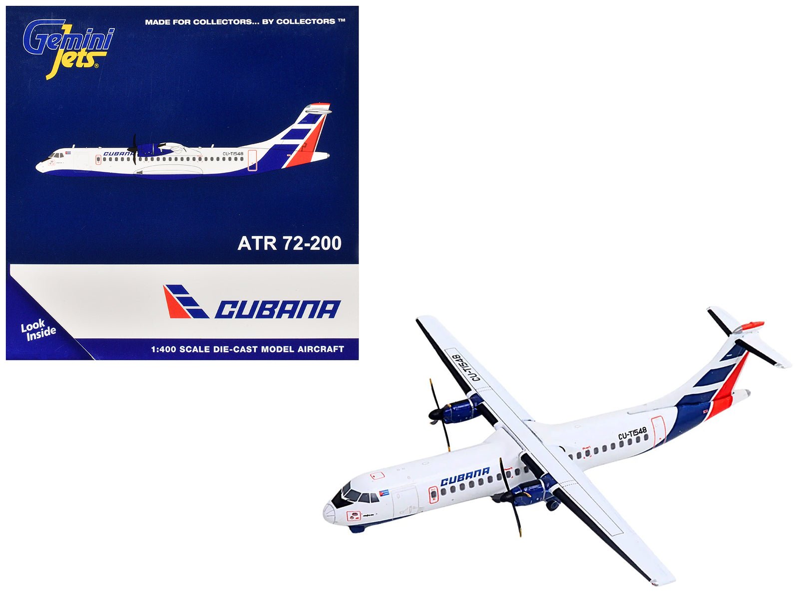 ATR 72-200 Commercial Aircraft "Cubana Airlines" (CU-T1548) White with Red and Blue Stripes 1/400 Diecast Model Airplane by GeminiJets  free shipping USA