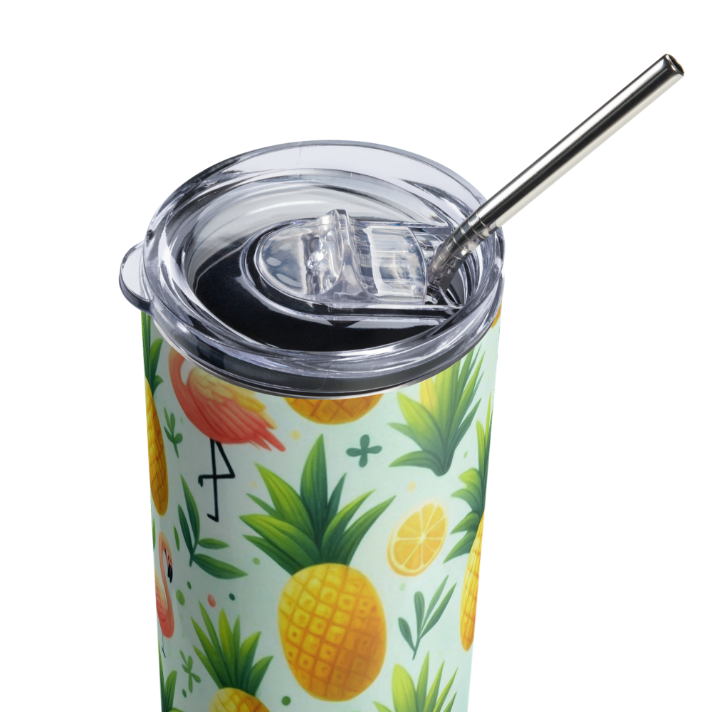 Pineapples & Flamingos Green Tumbler