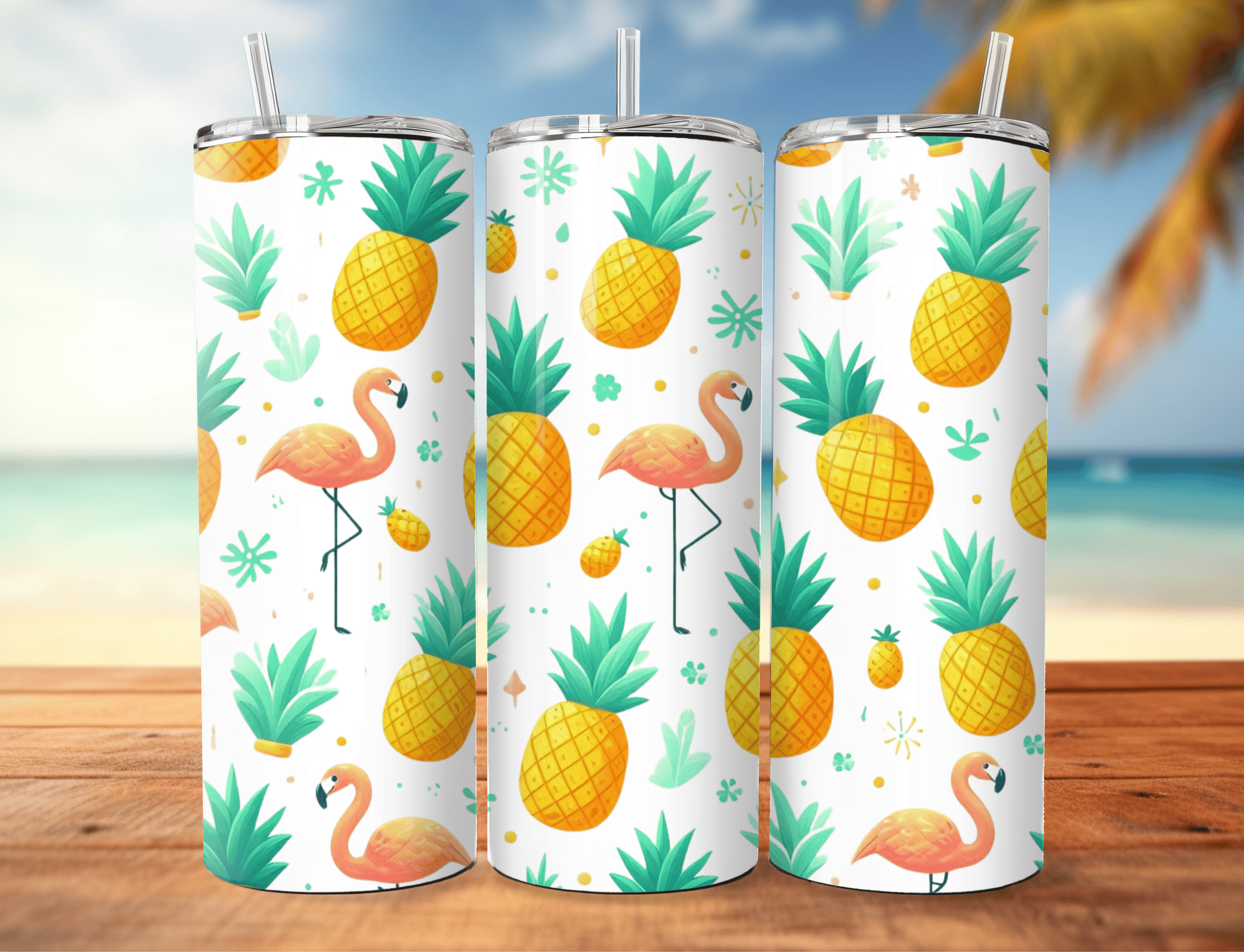 Pineapples & Flamingos White Tumbler