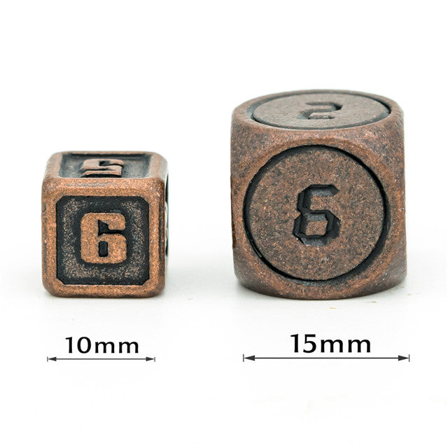 Copper Mini Metal Dice Ancient Effect | (10mm to 15mm) 7-Dice Udixi RPG