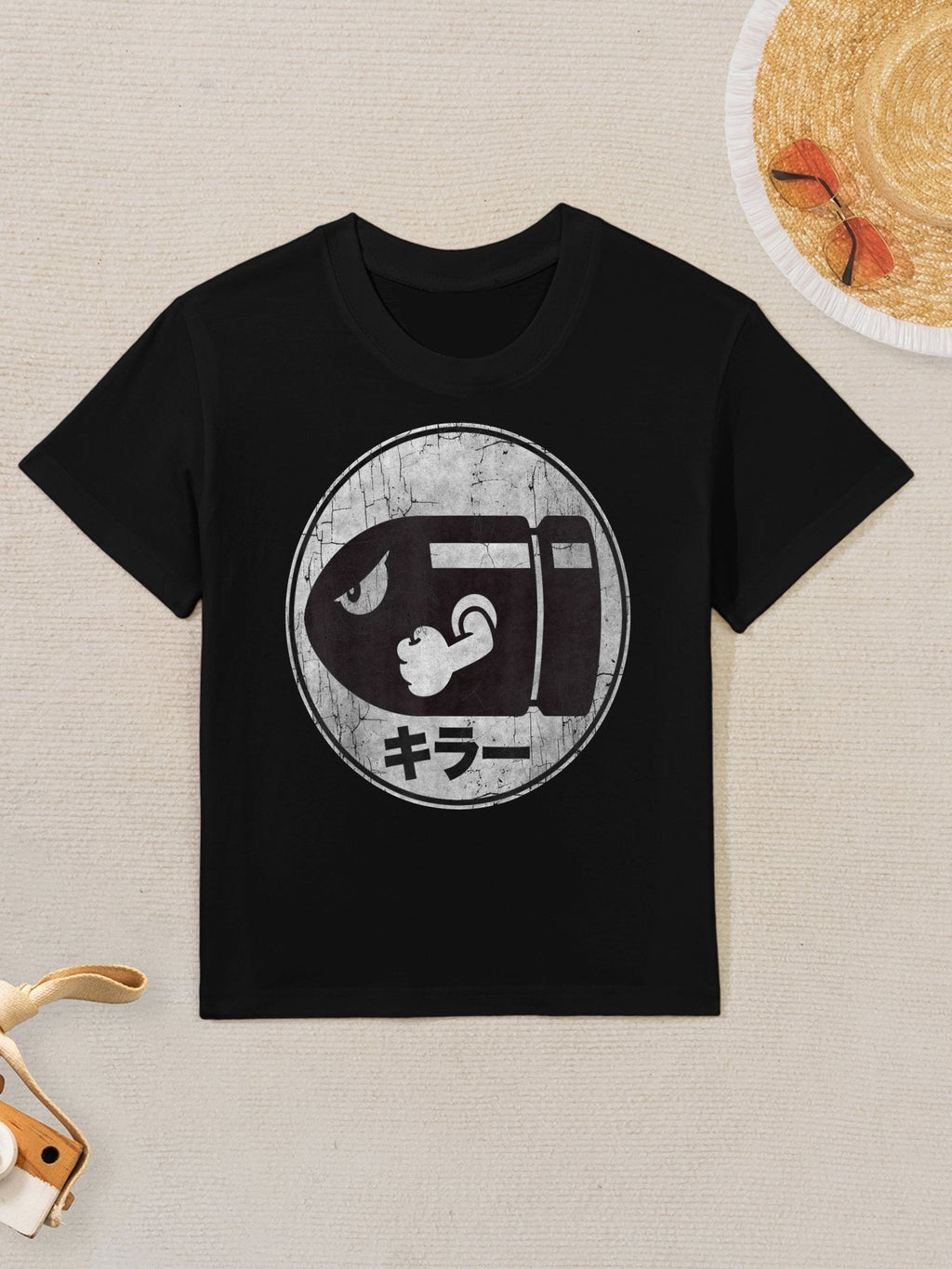 Super Mario Bullet Bill Distressed Kanji Logo Kids T-Shirt