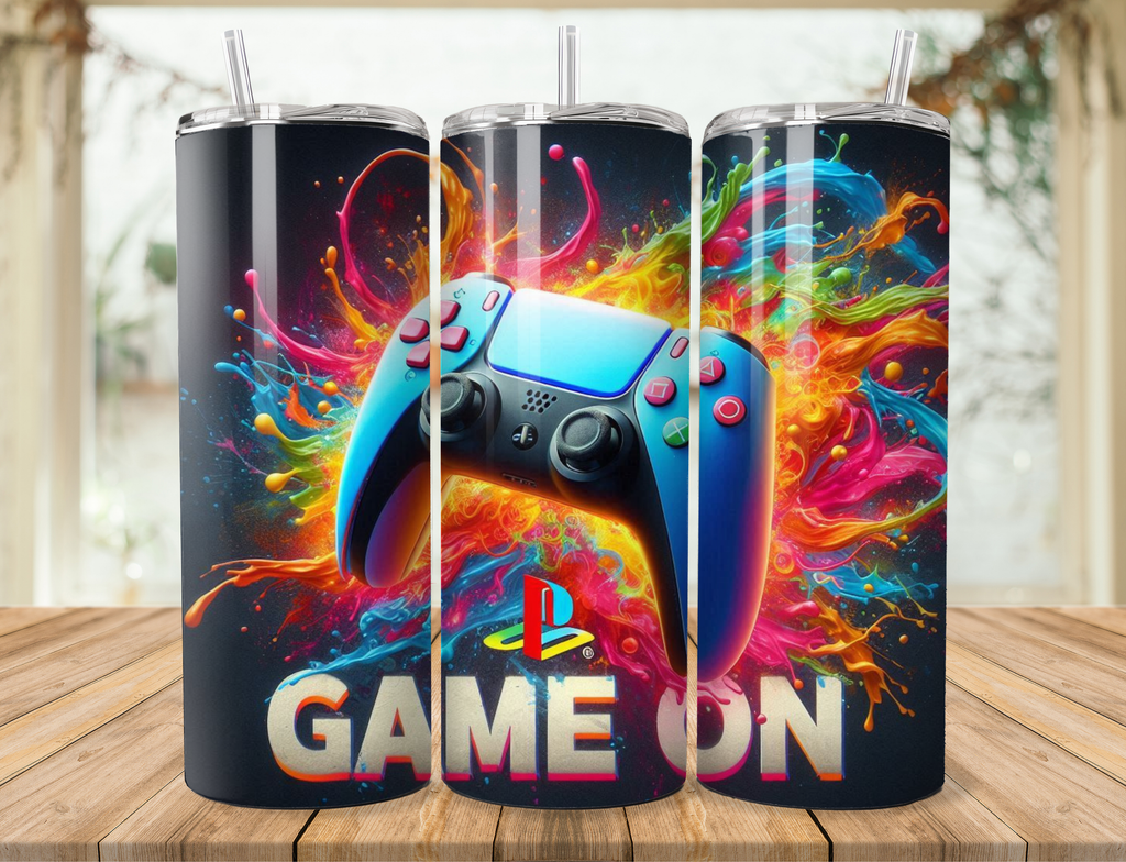 Dark Game-On PS Controller Metal Tumbler