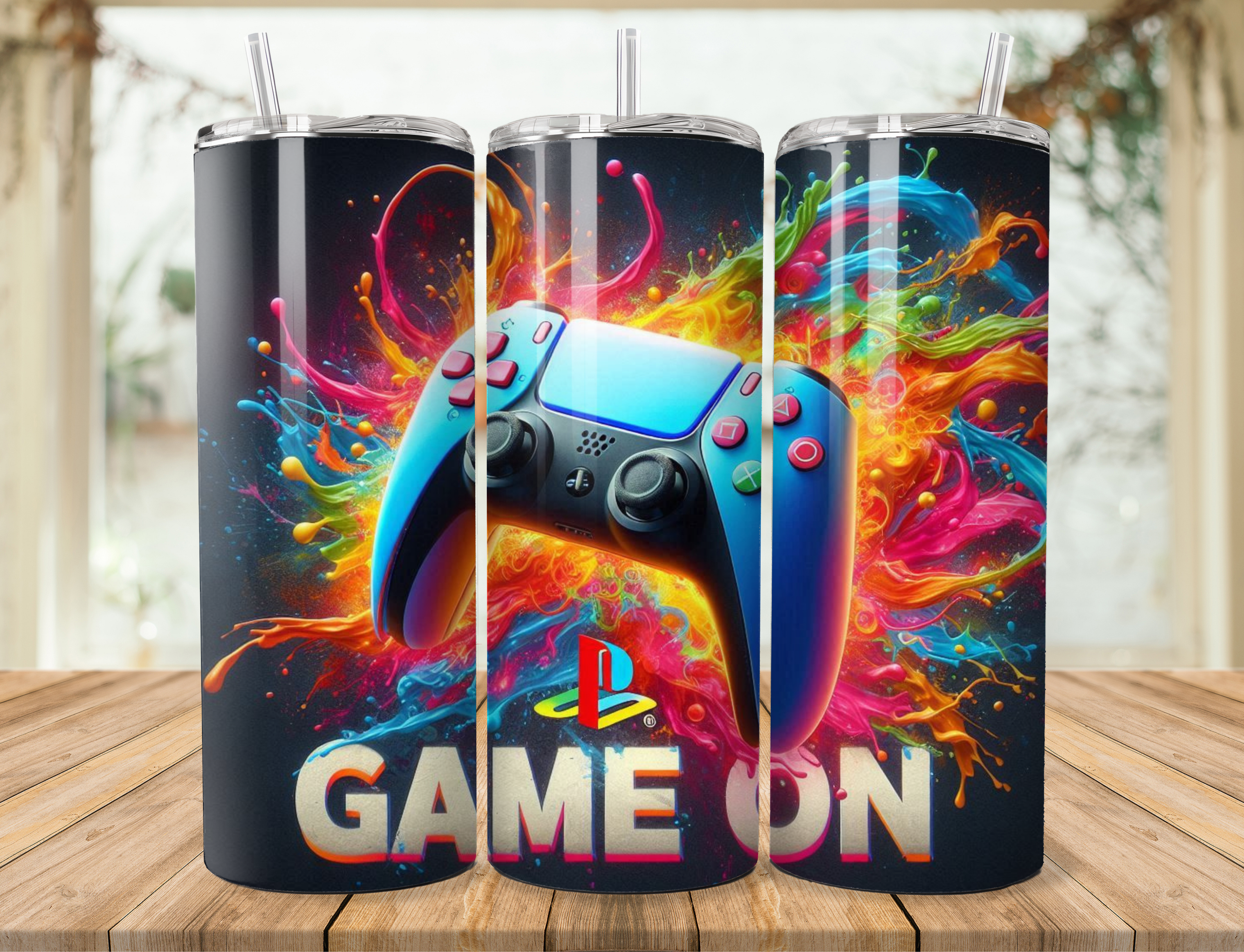 Dark Game-On PS Controller Metal Tumbler