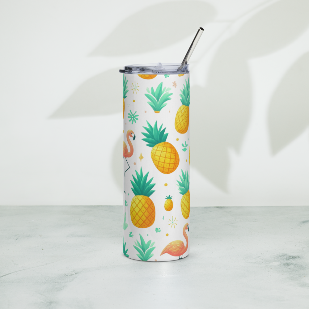Pineapples & Flamingos White Tumbler