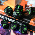 Economy Black Dice (Green font) 7-Dice Set RPG DND