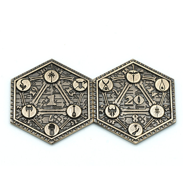 Classes Theme Bronze Color d2 Coin Shaped like d20 Color Challenge Coin