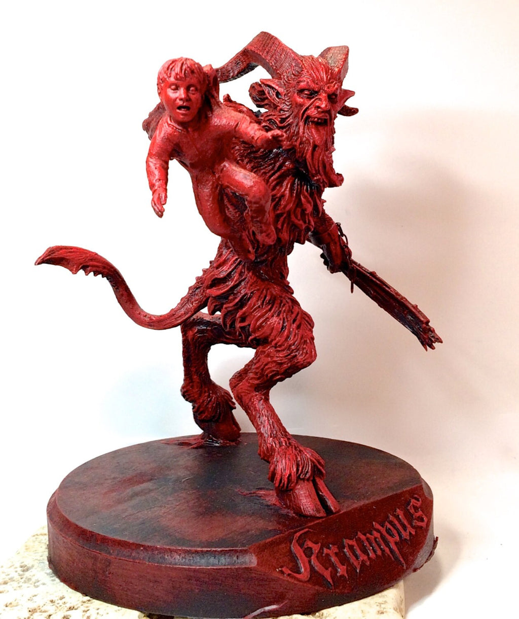 Krampus III Statue, Hand Painted Resin Sculpture, Red Finish |Mythical Creature Figurine |Unique Dark Christmas Demon, Gothic Folklore Decor