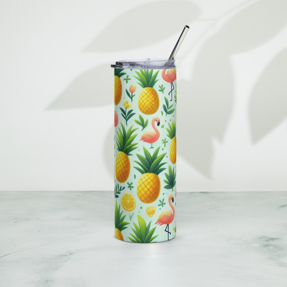 Pineapples & Flamingos Green Tumbler