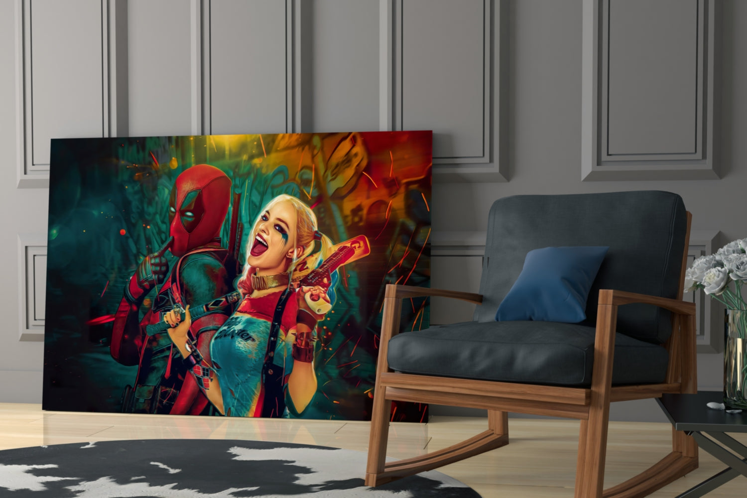 Harley Quinn and Deadpool Glass Art
