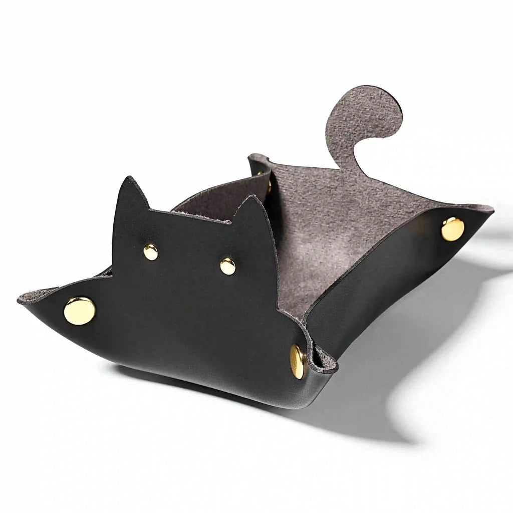 Cat-Shaped Leather Dice Mat Collapsible DND Dice Tray