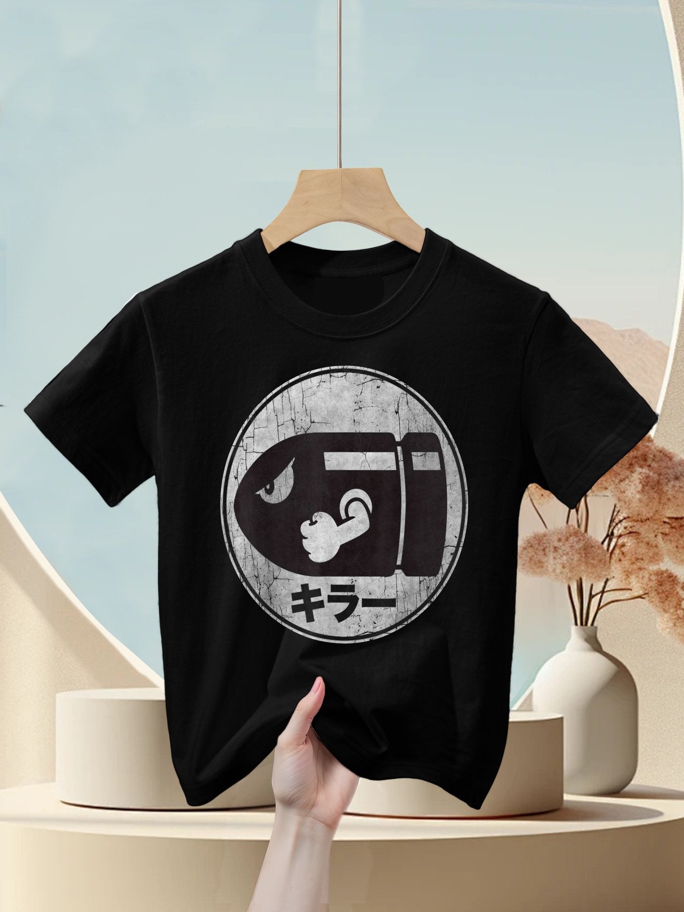 Super Mario Bullet Bill Distressed Kanji Logo Kids T-Shirt