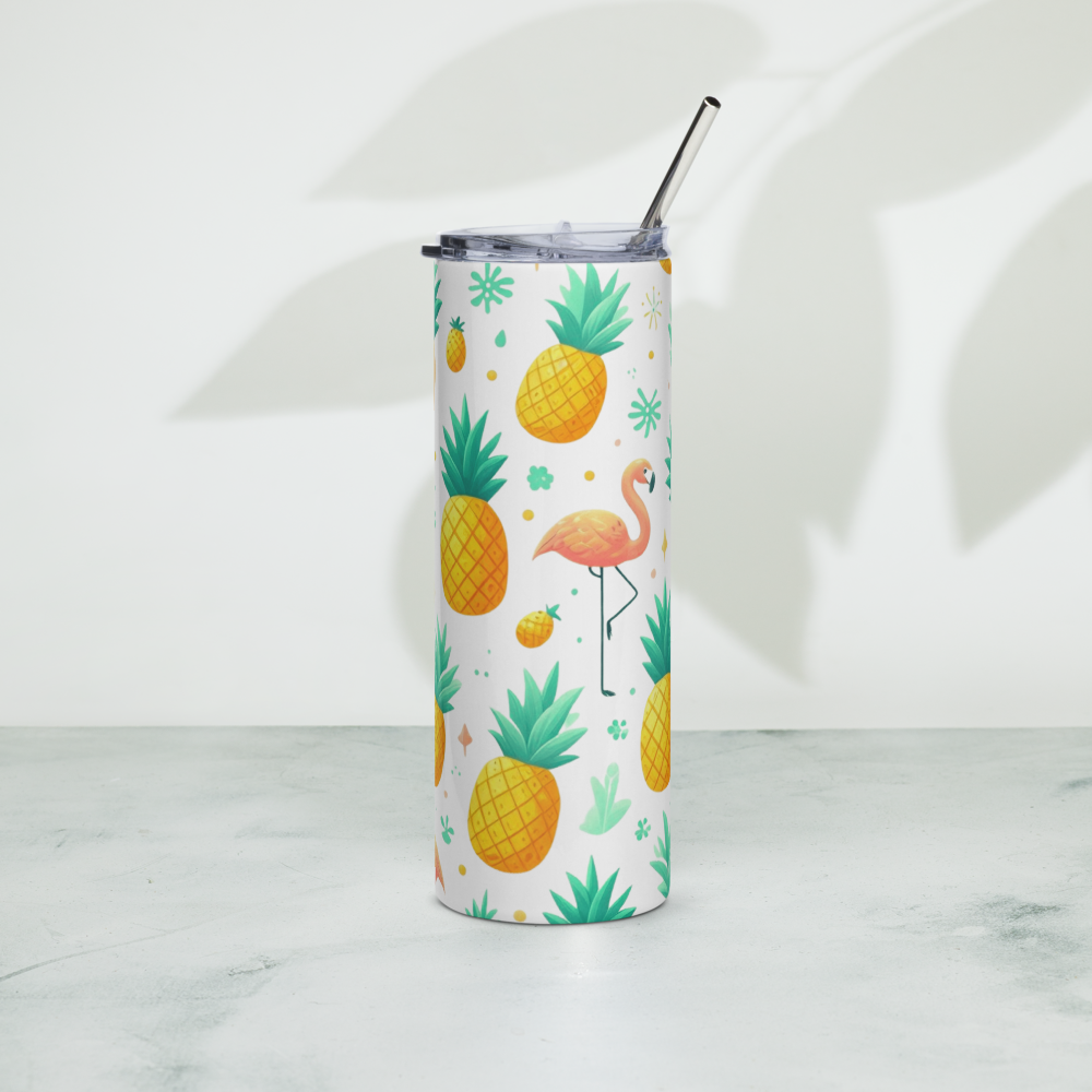 Pineapples & Flamingos White Tumbler