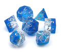 Dreaming of Space 7-Dice Set Resin Sharp Edge RPG DND Blue Glitter